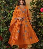 Orange color viscose chanderi anarkali suit