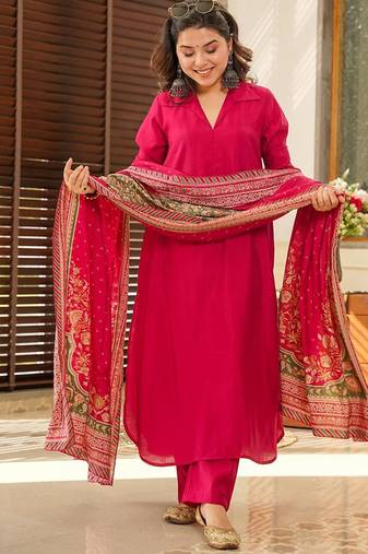 Rani pink color cotton  kurta set