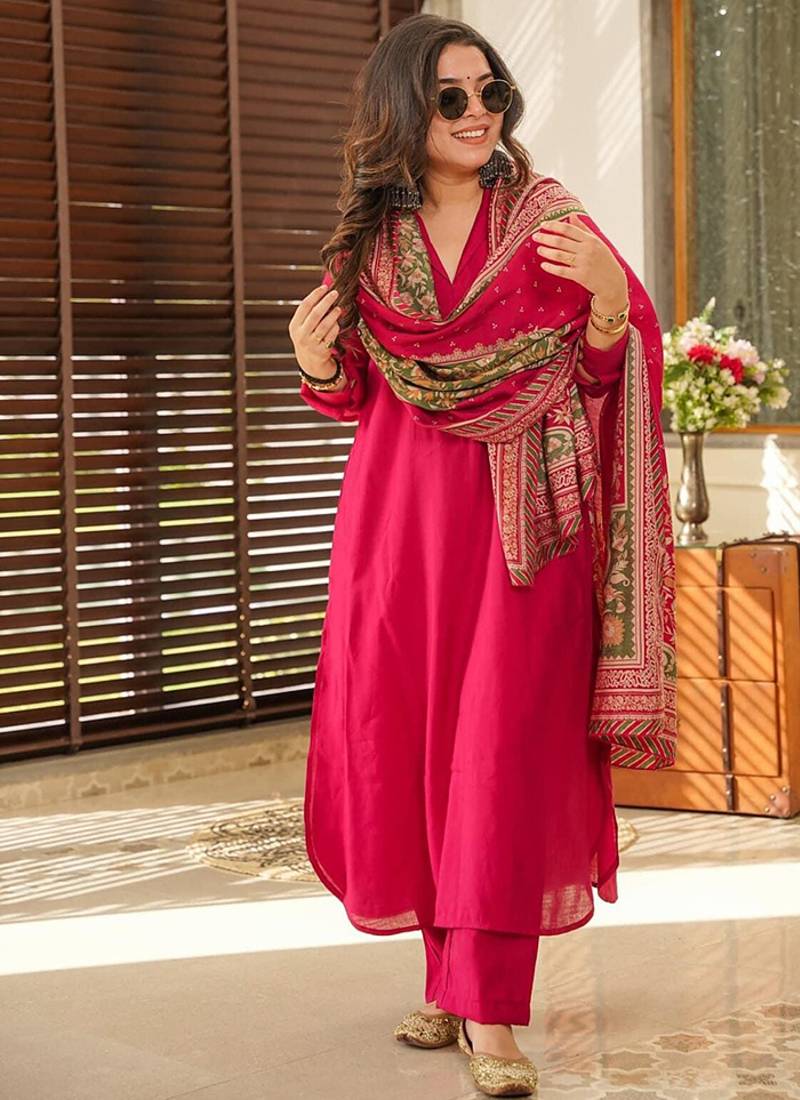 Rani pink color cotton  kurta set