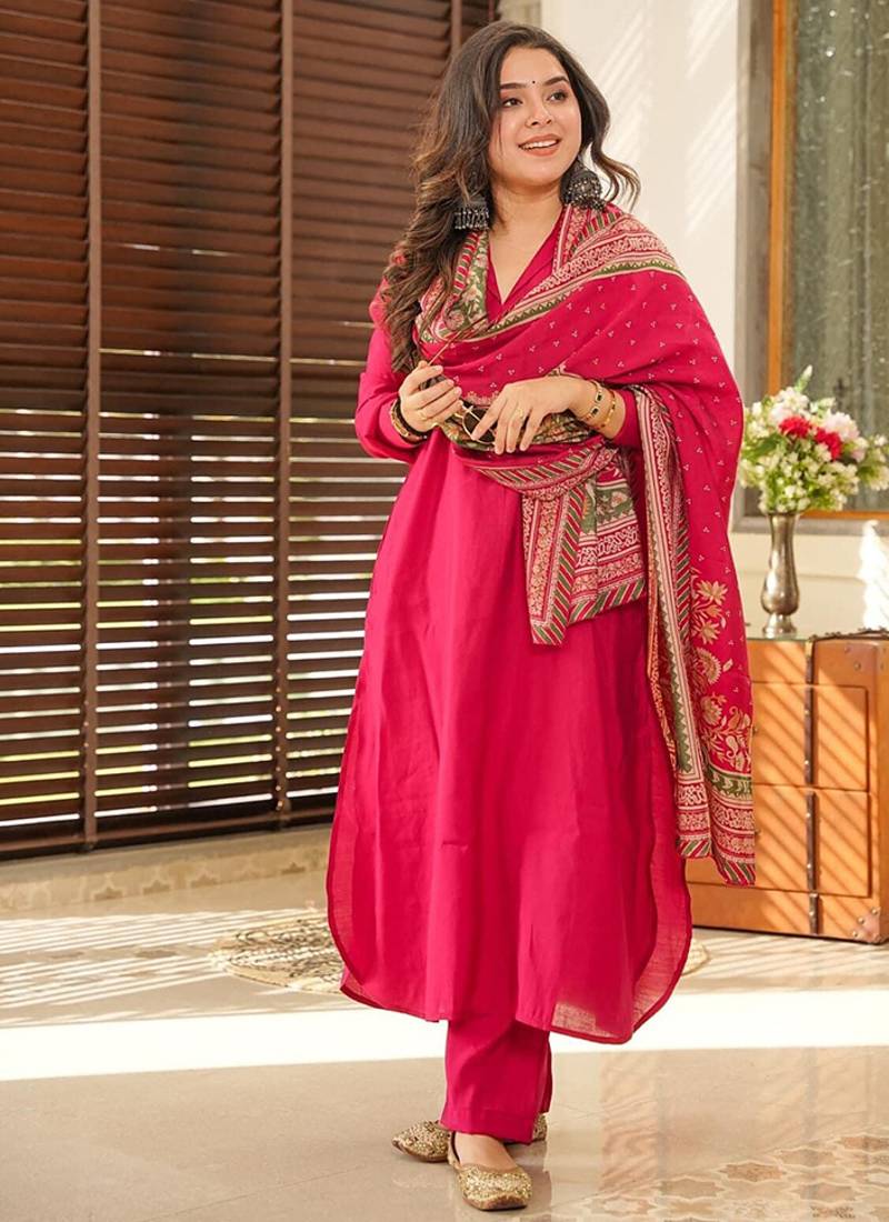 Rani pink color cotton  kurta set