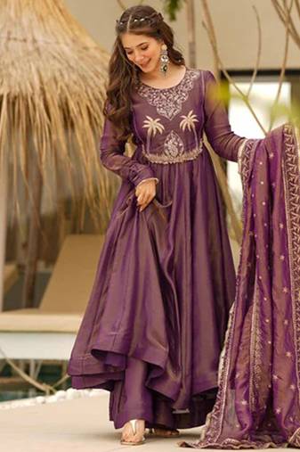 Wine color two tone shimeer anarkali set