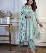Sky blue chinon aline style sttiched suit