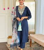 Navy blue rayon sttiched kurta set