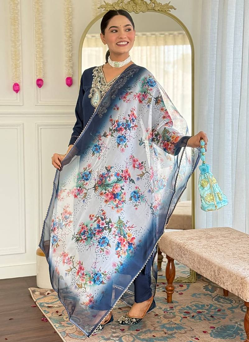 Navy blue rayon sttiched kurta set