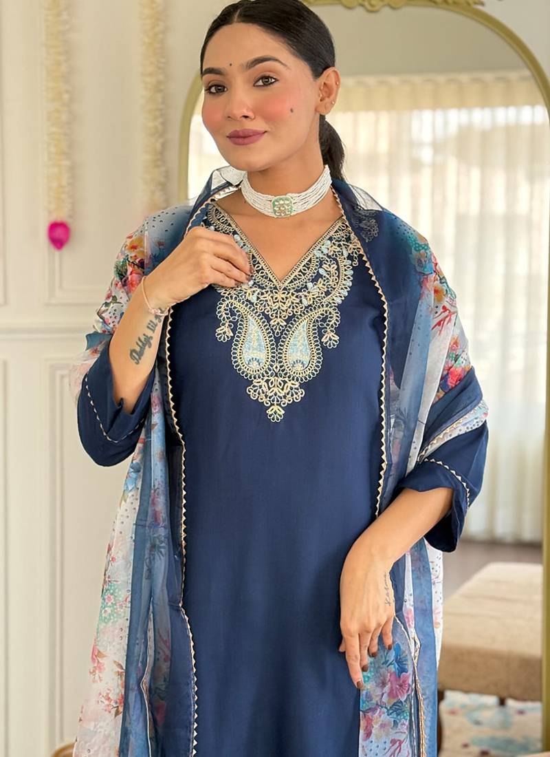 Navy blue rayon sttiched kurta set