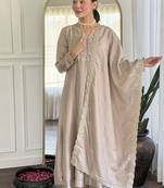 Cream vichitra silk embroidered anarkali set