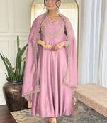 Light pink vichitra silk embroidered anarkali set
