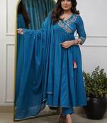 Sky blue silk blend embroidered sttiched kurta set