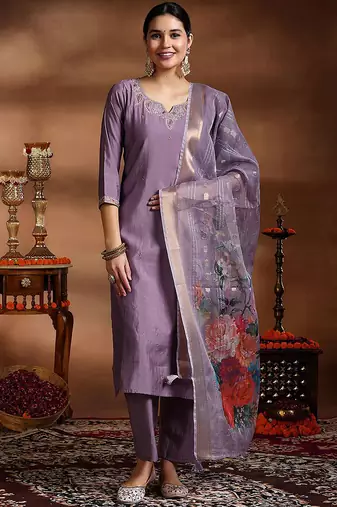 Lavender color viscose sttiched kurta set