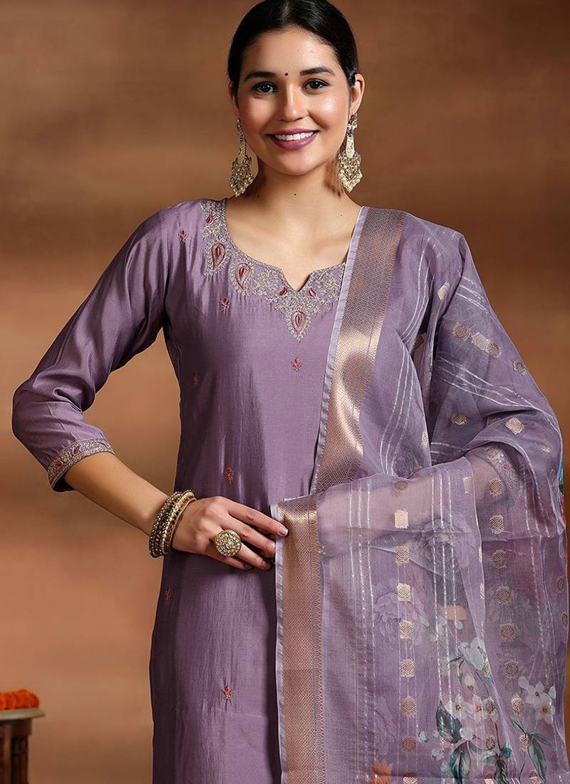 Lavender color viscose sttiched kurta set