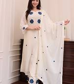 Off white color rayon sttiched kurta set