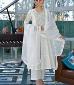 Off white  cotton embroidered sttiched kurta set
