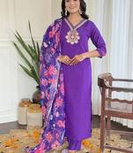 Violet color chanderi viscose sttiched kurta set
