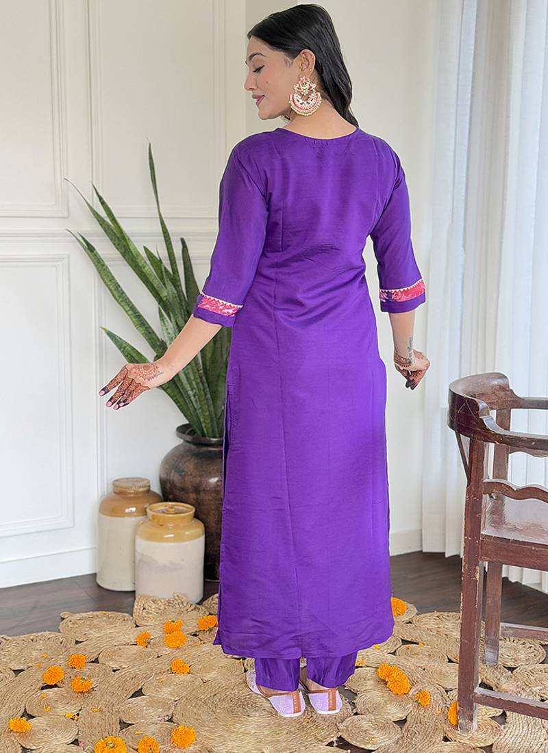 Violet color chanderi viscose sttiched kurta set