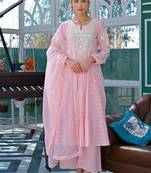 Light pink cotton embroidered sttiched kurta set