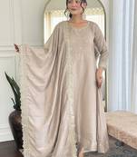 Cream color vichitra silk anarkali suit