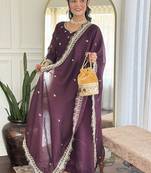 Wine color vichitra silk anarkali suit