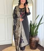 Black color roman silk readymade suit