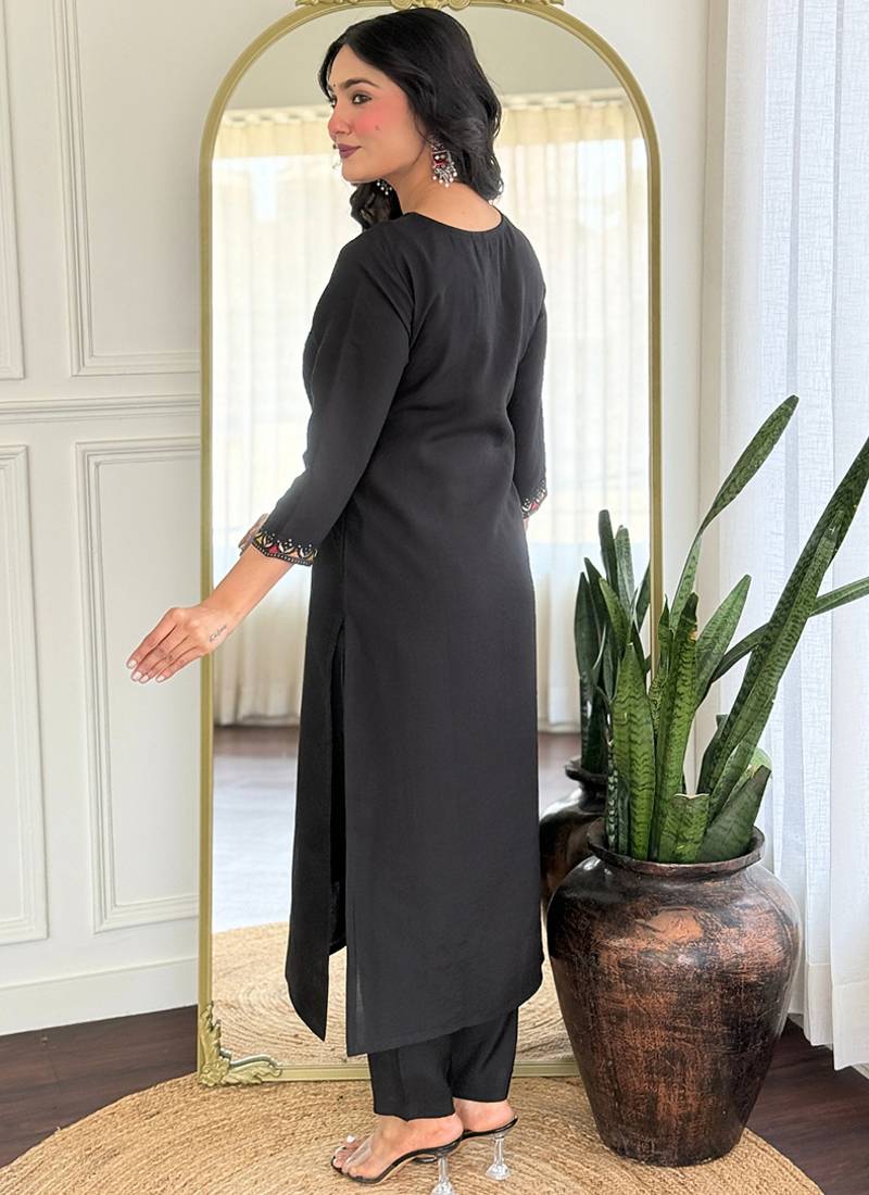 Black color roman silk readymade suit