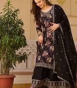 Coffee color chinon silk floral print suit