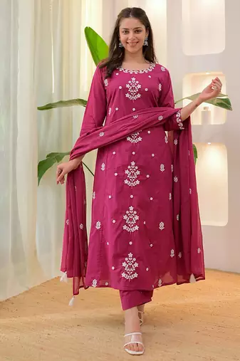 Rani pink color rayon ready made kurta set