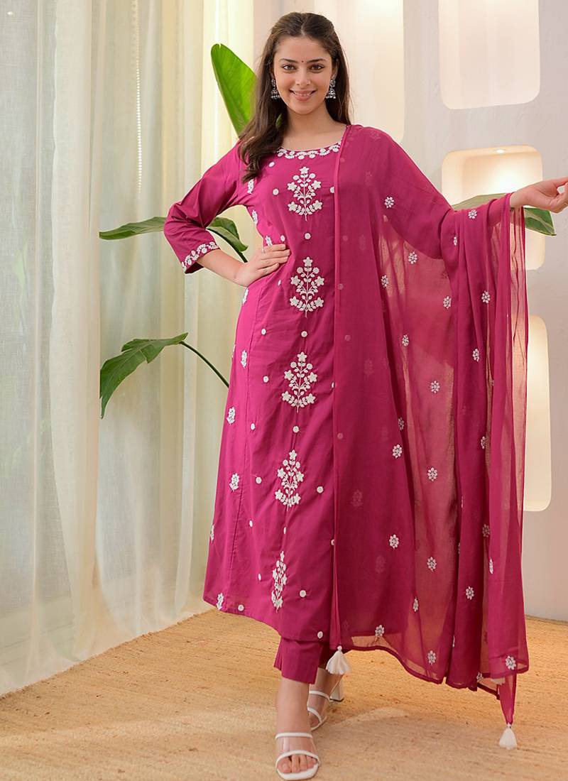 Rani pink color rayon ready made kurta set