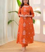 Orange color rayon ready made kurta set