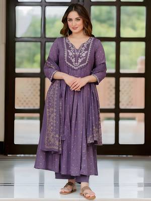  Cotton Anarkali Kurta Set with Pant & Dupatta | Embroidered Flared Kurta | Elegant Ethnic Suit 1