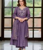 ANGAVASTRAM Women’s Cotton Anarkali Kurta Set with Pant & Dupatta | Embroidered Flared Kurta | Elegant Ethnic Suit