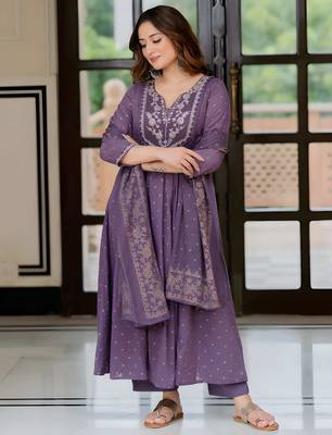  Cotton Anarkali Kurta Set with Pant & Dupatta | Embroidered Flared Kurta | Elegant Ethnic Suit 4