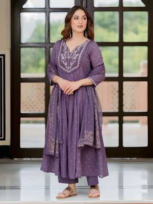  Cotton Anarkali Kurta Set with Pant & Dupatta | Embroidered Flared Kurta | Elegant Ethnic Suit 5