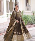 Mehndi vichitra silk sequins embroidered gown with heavy dupatta