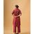 Red cotton kurta set with contrast detailing & tassel scarf