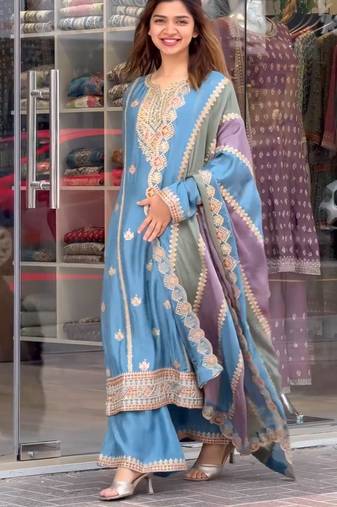 Blue COlor Faux Georgette Embroidery Work Designer palazzo Set