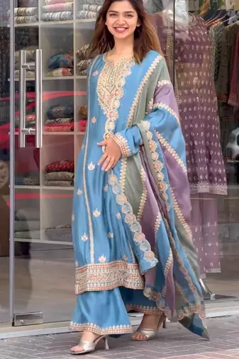 Blue COlor Faux Georgette Embroidery Work Designer palazzo Set