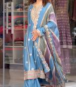 Blue COlor Faux Georgette Embroidery Work Designer palazzo Set