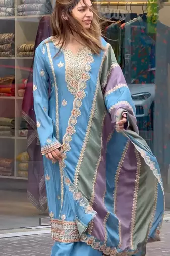 Blue COlor Faux Georgette Embroidery Work Designer palazzo Set