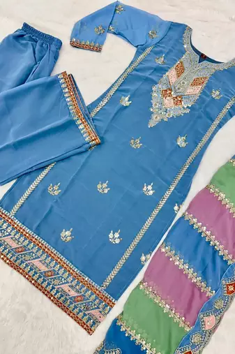 Blue COlor Faux Georgette Embroidery Work Designer palazzo Set