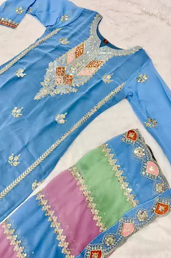 Blue COlor Faux Georgette Embroidery Work Designer palazzo Set