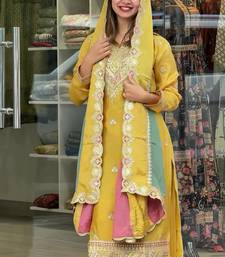 Yellow COlor Faux Georgette Embroidery Work  palazzo Set