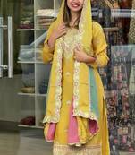 Yellow COlor Faux Georgette Embroidery Work Designer palazzo Set