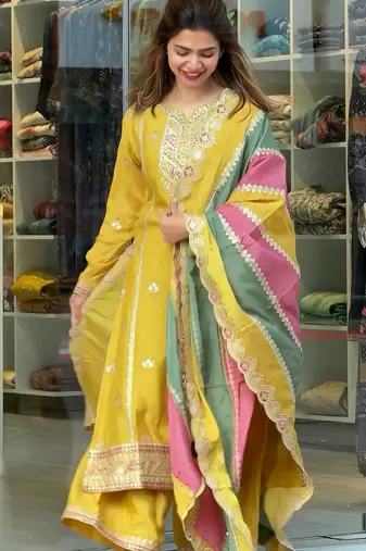 Yellow COlor Faux Georgette Embroidery Work Designer palazzo Set