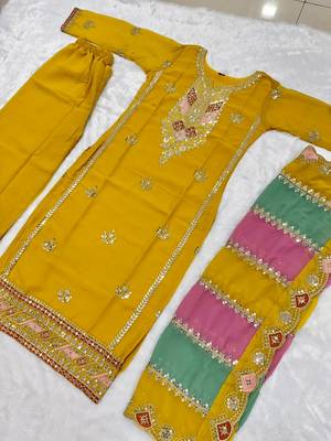 Yellow COlor Faux Georgette Embroidery Work  palazzo Set 4