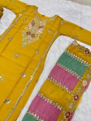 Yellow COlor Faux Georgette Embroidery Work  palazzo Set 5
