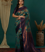 sky neavy blue  soft art silk blend banarasi jacuard work designer party wear saree with unstitched blouse piece