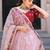 Fabulous Light Pink Thread Embroidery Organza Lehenga With Red Choli
