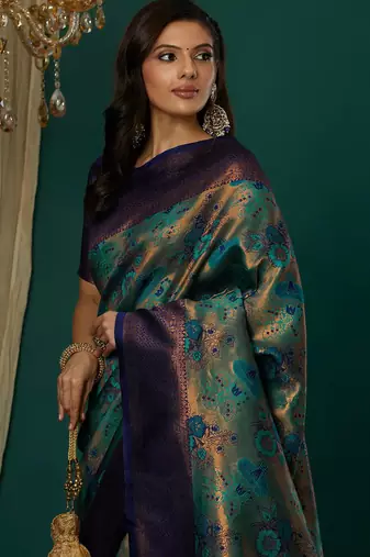 sky neavy blue  soft art silk blend banarasi jacuard work designer party wear saree with unstitched blouse piece