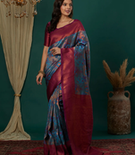 sky pink  soft art silk blend banarasi jacuard work designer party wear saree with unstitched blouse piece