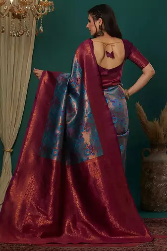 sky pink silk blend banarasi saree with unstitched blouse piece