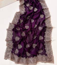 Purple Color Blooming Vichitra Embroidered Saree